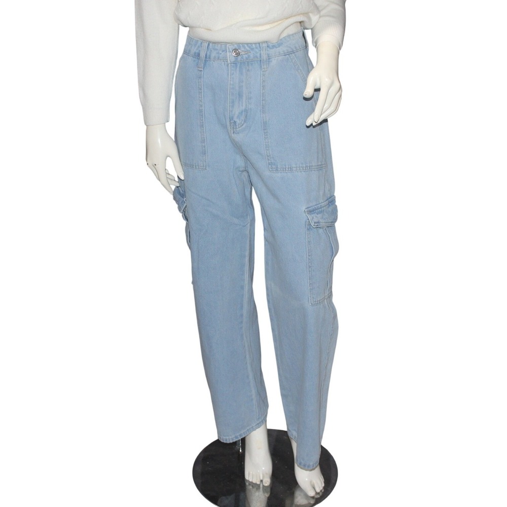 ZARA‎ Light Wash Cargo Straight Leg Jeans Size M